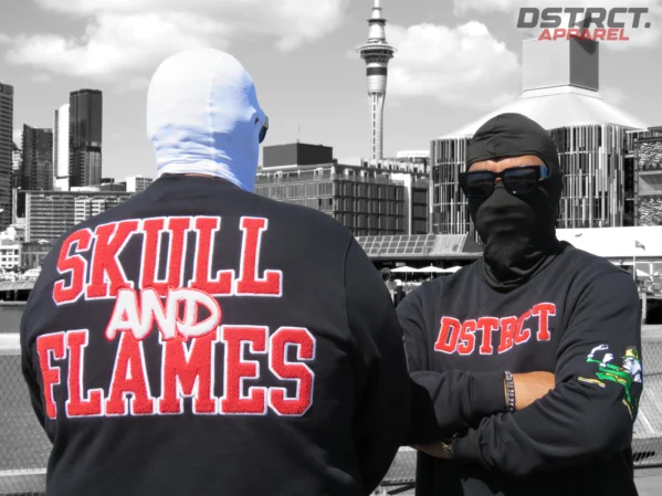 DSTRCT SKULL AND FLAMES